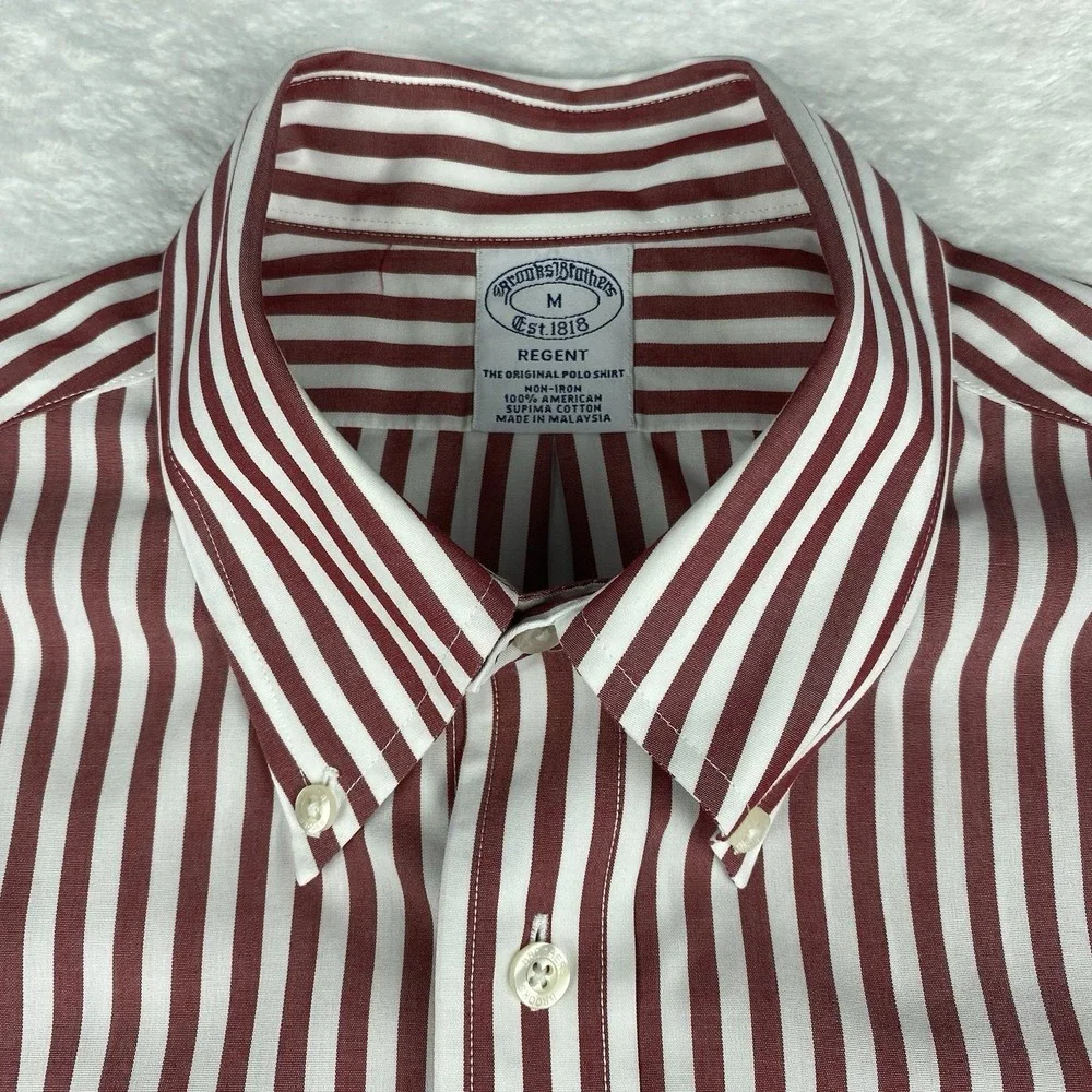 Brooks Brothers Shirt Mens Medium Crimson/White Stripes Regent Non Iron